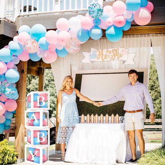 Luftballons Rosa Blau mit Baby Box, 123 Stück Gender Reveal Ballon Girlande aus Luftballons Blau, Rosa und Konfetti-Ballons, 4 Ballonboxen 27 Buchstaben(A-Z+B), für Gender Reveal Party, Baby Shower.