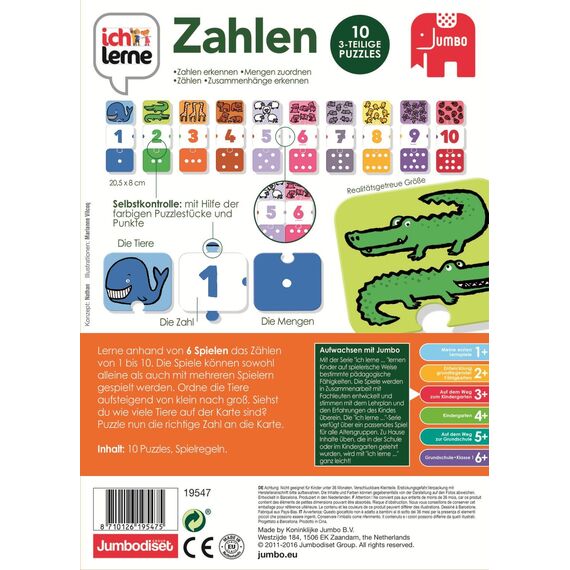 Jumbo Spiele 19547 ich lerne Zahlen - Lernspiel für Kinder ab 3 Jahren für 1 bis 4 Spieler Mehrfarbig One Size