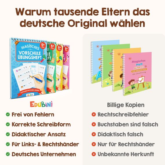 Edubini Magische Vorschule Übungshefte ab 5 Jahren für Junge & Mädchen - [Heft + Stift] - Wiederverwendbare Schreiblernhefte für Vorschule - Addition lernen