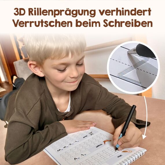Edubini Magische Vorschule Übungshefte ab 5 Jahren für Junge & Mädchen - [4 Hefte + Stift] - Wiederverwendbare Schreiblernhefte für Vorschule - Buchstaben lernen, Schreiben lernen