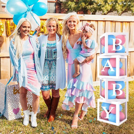 Luftballons Rosa Blau mit Baby Box, 123 Stück Gender Reveal Ballon Girlande aus Luftballons Blau, Rosa und Konfetti-Ballons, 4 Ballonboxen 27 Buchstaben(A-Z+B), für Gender Reveal Party, Baby Shower.