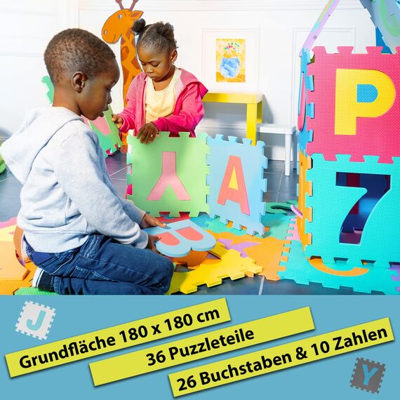 ALPIDEX Kinder Puzzlematten 86-teilig | Buchstaben & Zahlen | 36 Matten - 30 x 30 x 1cm | Spielteppich Baby Krabbelmatte Kinderteppich Puzzle Lernteppich XXL Bunt, Farbe: Blau