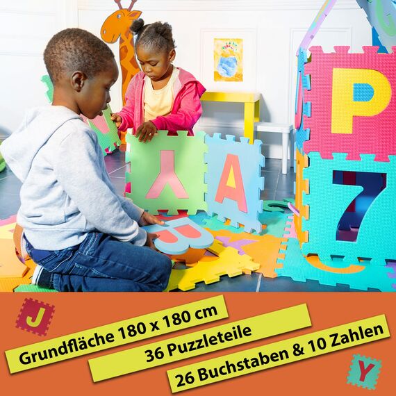 ALPIDEX Kinder Puzzlematten 86-teilig | Buchstaben & Zahlen | 36 Matten - 30 x 30 x 1cm | Spielteppich Baby Krabbelmatte Kinderteppich Puzzle Lernteppich XXL Bunt, Farbe:Bunt