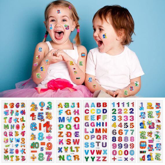 Cobee 3D Nummern Buchstaben Aufkleber für Kinder, 12 Blätter Bunte Alphabet Aufkleber geschwollene Kinder Aufkleber Selbstklebende Nummern Aufkleber DIY Dekoration Aufkleber für Mädchen Jungen