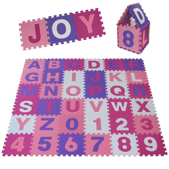 ALPIDEX Kinder Puzzlematten 86-teilig | Buchstaben & Zahlen | 36 Matten - 30 x 30 x 1cm | Spielteppich Baby Krabbelmatte Kinderteppich Puzzle Lernteppich XXL Bunt, Farbe:Rosa