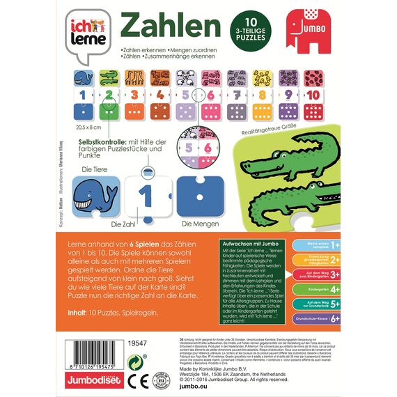 Jumbo Spiele 19547 ich lerne Zahlen - Lernspiel für Kinder ab 3 Jahren für 1 bis 4 Spieler Mehrfarbig One Size