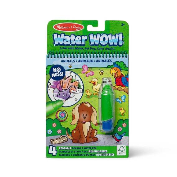 Melissa & Doug - Water Wow Wassermalbuch Tiere mit Spiralbindung und Wasserstift, 4 Motivseiten, Stift auffüllbar, Für Kinder ab 3 Jahren