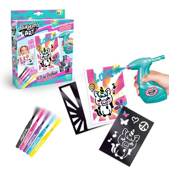 Canal Toys - Airbrush Art - Poster-Set mit elektrischem Airbrush-Sprüher, 5 Stiften, 5 Schablonen und 10 Blättern - Komplettes Kreativset für Kinder - Bastelset & Geschenkidee - Weiß - AIR 015