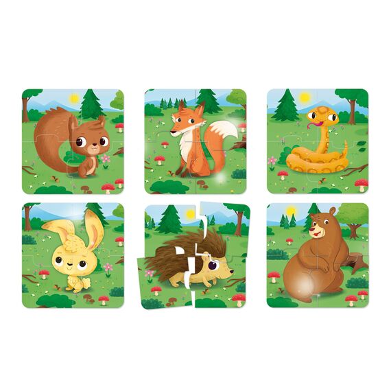 Lisciani - CAROTINA BABY - Baby Puzzle - Der Wald - Puzzle ab 2 Jahren - Montessori Spielzeug 2 Jahren - 6 Lernpuzzles mit Tieren (4 Teile je Puzzle) - Für Kinder