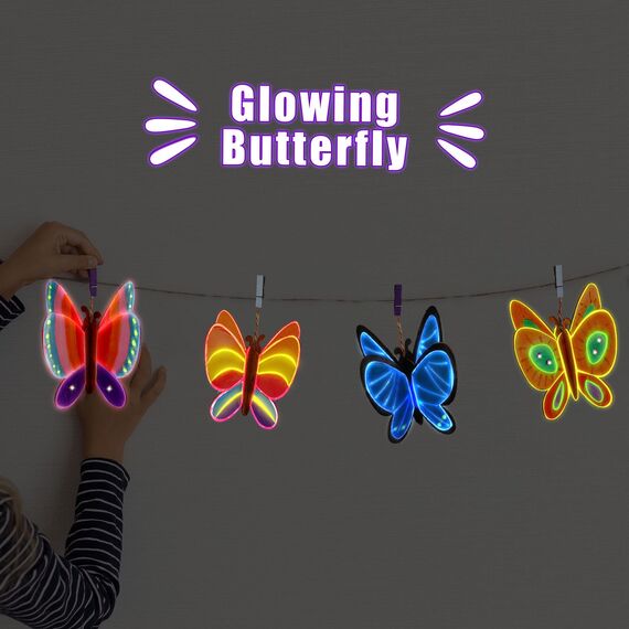 Yrinfay Nachtleuchtend Schmetterling Malset für Kinder - Malen und basteln Sie Ihre eigenen 3D-Schmetterlinge aus Holz - Holzbastelsets Geschenke Mädchen Junge 6 7 8 9 10 11 12 Jahre