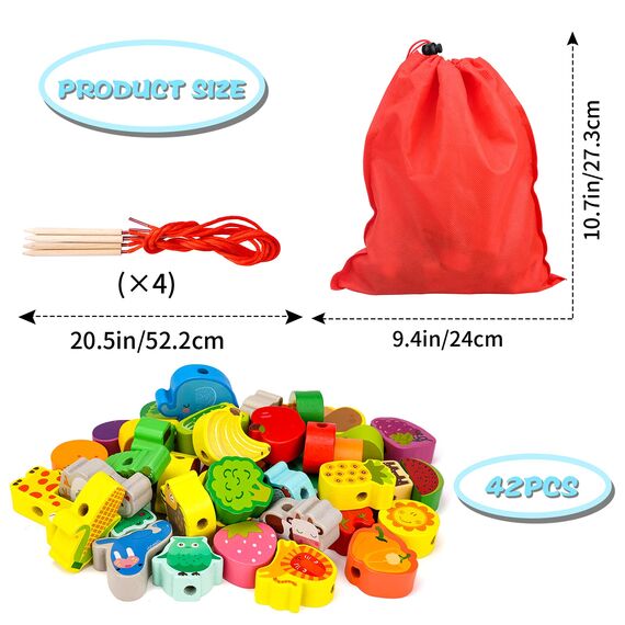 Sheirying Montessori Spielzeug, Holzspielzeug Fädelspiel Geschenk Motorikspielzeug ab 3 4 5 Jahr Madchen Jungen Baby Kinderspielzeug Holzperlen für Kinder Geschenke