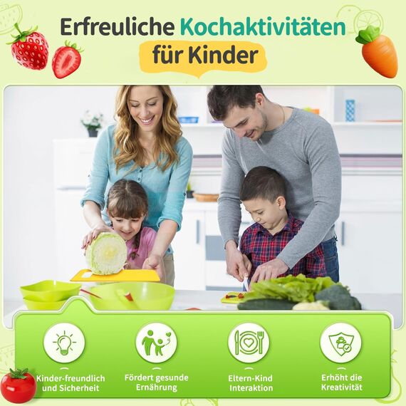 Kindermesser - 17 teiliges Kindersicheres Küchenmesser für Echtes Kochen mit Holzmesser, Schneidebrett | BPA-frei, Kinderfreundlich Lernmesser, Montessori Messer, Kinder Schneidemesser ab 2 jahre