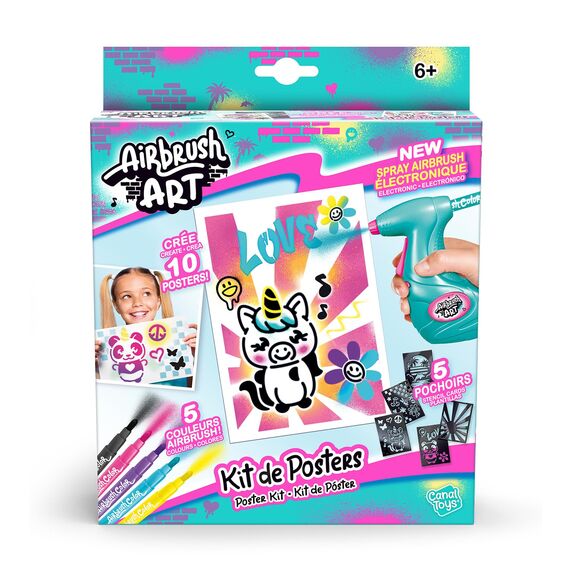 Canal Toys - Airbrush Art - Poster-Set mit elektrischem Airbrush-Sprüher, 5 Stiften, 5 Schablonen und 10 Blättern - Komplettes Kreativset für Kinder - Bastelset & Geschenkidee - Weiß - AIR 015