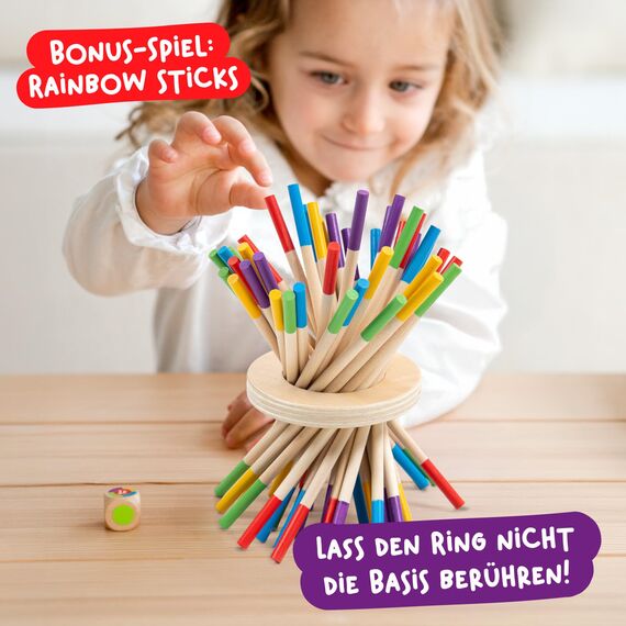 Nene Toys BALLFALL, Montessori Spielzeug ab 3 4 5 6 Jahren – Holzspiel für Kinder – Lernspiel mit Stäbchen, Würfel & Karten – Pädagogisches Brettspiel – Tolles Geschenk Mädchen Jungen von 3-9 Jahren