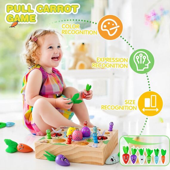 COOLJOY Montessori Spielzeug ab 2 3 Jahre, Karotten Steckspiel Holz, Magnetische Angelspie, Holzspielzeug Motorikspielzeug, Ostern Geschenke Kinder 2 3 4 Jahre Junge und Mädchen