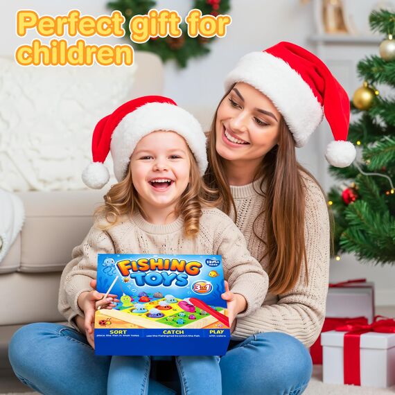 COOLJOY Spielzeug ab 2 Jahre, 3 in 1 Magnetische Angelspiel Motorikspielzeug, Spiele ab 2 3 Jahre, Montessori Spielzeug ab 2 3 Jahre, Holzspielzeug, Geschenke für Mädchen Junge,Ostern Geschenke Kinder