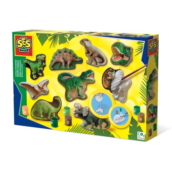 SES Creative | Dinosaurier Bastelset für Kinder | 2-in-1 Gipsgießen und Kratzbilder | DIY Set Kinder ab 5 Jahren | Kreatives Spielzeug | Geschenkidee | Auswaschbare Farben | Fördert Motorik