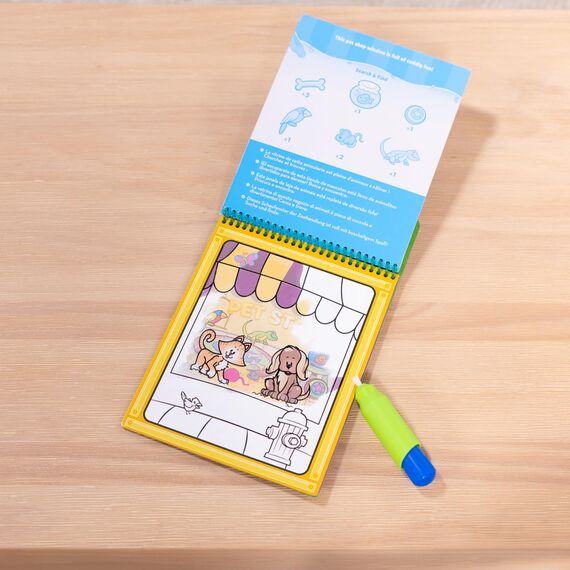 Melissa & Doug - Water Wow Wassermalbuch Tiere mit Spiralbindung und Wasserstift, 4 Motivseiten, Stift auffüllbar, Für Kinder ab 3 Jahren
