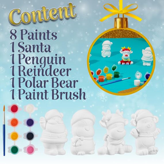 KreativeKraft Weihnachtsdeko Bastelset Kinder, Gips Figuren zum Bemalen, DIY Bastelsets für Kinder (4er-Set)