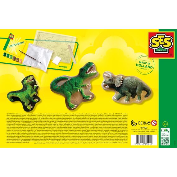 SES Creative | Dinosaurier Bastelset für Kinder | 2-in-1 Gipsgießen und Kratzbilder | DIY Set Kinder ab 5 Jahren | Kreatives Spielzeug | Geschenkidee | Auswaschbare Farben | Fördert Motorik