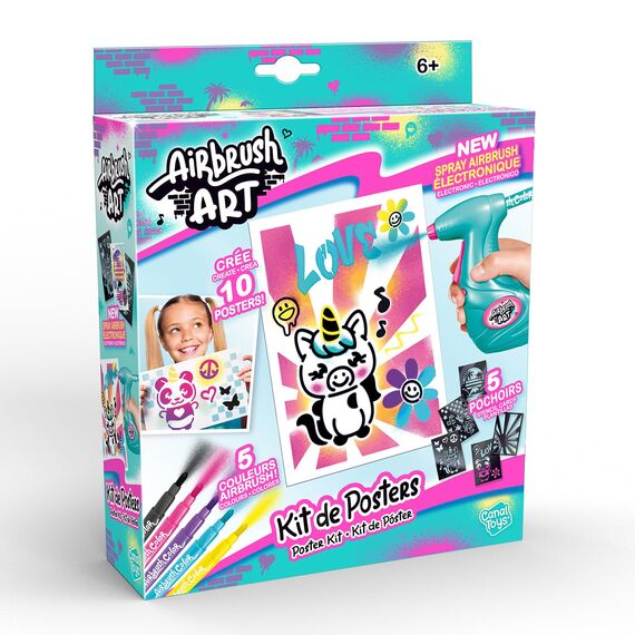 Canal Toys - Airbrush Art - Poster-Set mit elektrischem Airbrush-Sprüher, 5 Stiften, 5 Schablonen und 10 Blättern - Komplettes Kreativset für Kinder - Bastelset & Geschenkidee - Weiß - AIR 015