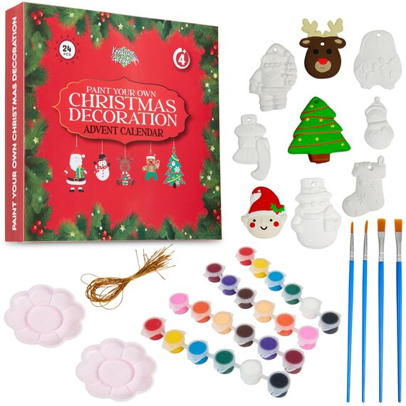 KreativeKraft Weihnachtsdeko Bastelset Kinder, Gips Figuren zum Bemalen, DIY Bastelsets für Kinder (24er-Set)