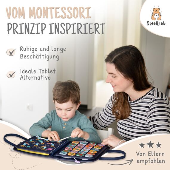 SpielLieb® Montessori Busy Board 3 Jahre - interaktives Activity Board Spielzeug für Kleinkinder - Beschäftigung für Auto & Flugzeug - Ideales Busy Book Geschenk für Entwicklung & Motorik