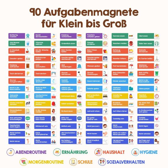 Edubini Belohnungstafel für Kinder - [100 Aufgaben + 350 Magnete] - Belohnungssystem für Verantwortung - Family Plan, Montessori Magnettafel, Wochenplaner, Adhs Hilfsmittel - inkl. Tasche, Stift