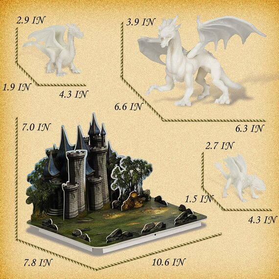 whatstem Bastelset für Kinder – Drachenspielzeug-Malset mit 3 Drachenfiguren und 3D-Puzzleschloss, bestes Tween-Farbgeschenk, um einen eigenen mächtigen Drachen zu erschaffen