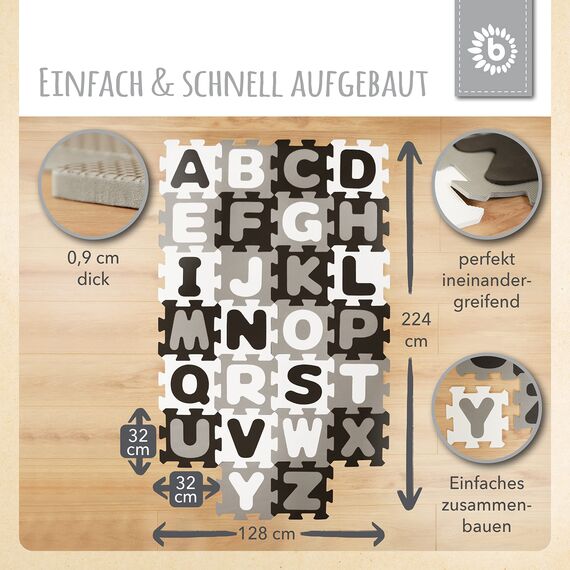Bieco Puzzlematte XXL, 52 TLG. | Krabbelmatte mit Buchstaben zum Lernen | Spielteppich für Baby und Kinder