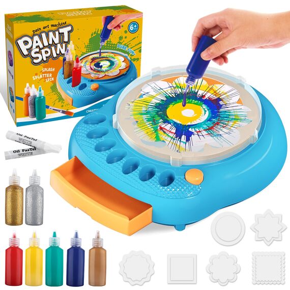 TingingYuli Spin Art Maschine für Kinder - Malset mit Drehscheibe, 36 Kunsttafeln & 7 Farben - Bastelset Malen für Jungen Mädchen ab 4-12 Jahre, Geburtstag Ostern Geschenke für 6 7 8 9 10 Jahre（Blau）