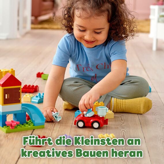 LEGO DUPLO Deluxe Brick Box - Fine Motor Skills Toys for 1+ Year Old Boys & Girls - incl. a Car, Number Bricks & Animal Figures, Plus Toy Storage - 10914