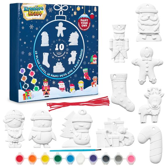 KreativeKraft Weihnachtsdeko Bastelset Kinder, Gips Figuren zum Bemalen, DIY Bastelsets für Kinder (10er-Set)