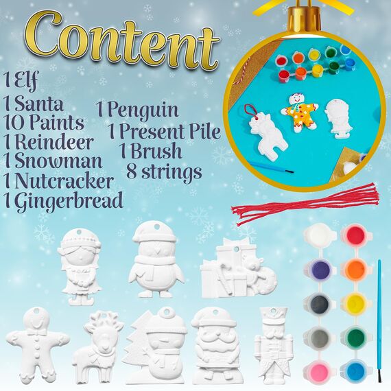 KreativeKraft Weihnachtsdeko Bastelset Kinder, Gips Figuren zum Bemalen, DIY Bastelsets für Kinder (8er-Set)