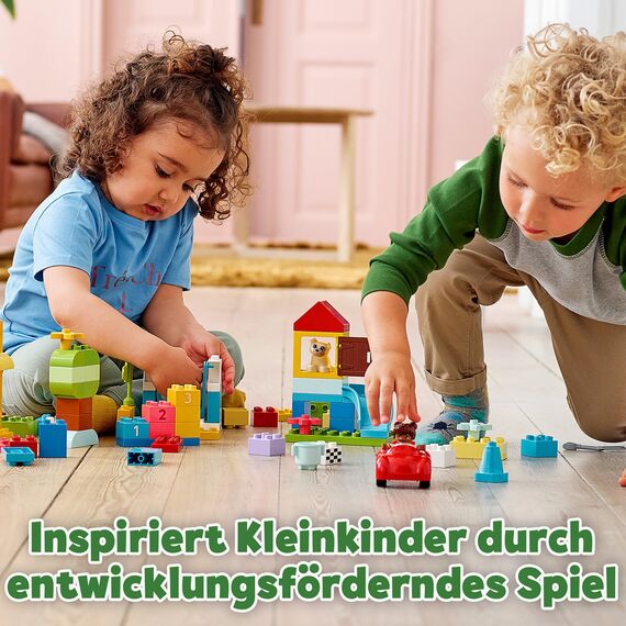 LEGO DUPLO Deluxe Brick Box - Fine Motor Skills Toys for 1+ Year Old Boys & Girls - incl. a Car, Number Bricks & Animal Figures, Plus Toy Storage - 10914