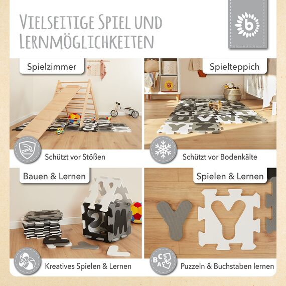 Bieco Puzzlematte XXL, 52 TLG. | Krabbelmatte mit Buchstaben zum Lernen | Spielteppich für Baby und Kinder