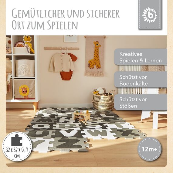 Bieco Puzzlematte XXL, 52 TLG. | Krabbelmatte mit Buchstaben zum Lernen | Spielteppich für Baby und Kinder