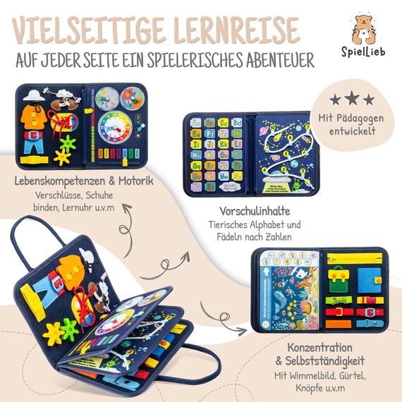 SpielLieb® Montessori Busy Board 3 Jahre - interaktives Activity Board Spielzeug für Kleinkinder - Beschäftigung für Auto & Flugzeug - Ideales Busy Book Geschenk für Entwicklung & Motorik