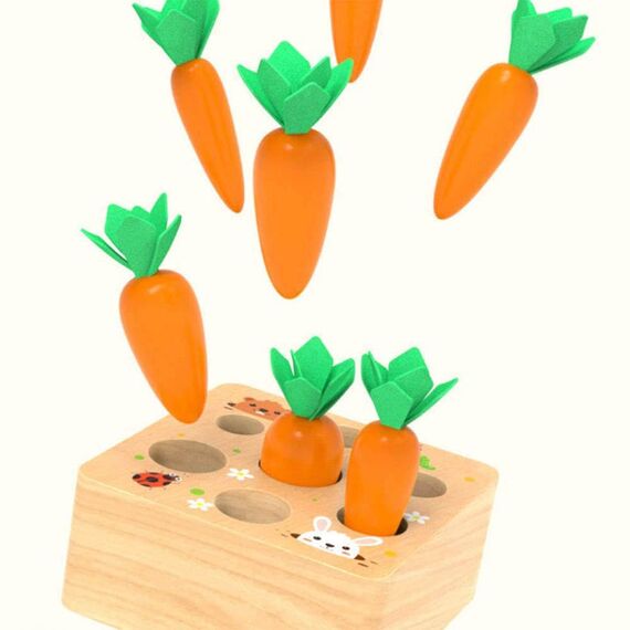 Holzspielzeug ab 1 Jahr | Baby Motorik Spielzeug für 12 Monate Jungen und Mädchen | Montessori Sortierspiel Holzpuzzle Karottenernte | Lernspielzeug für Kinder als Geburtztag Geschenk (Karroten)