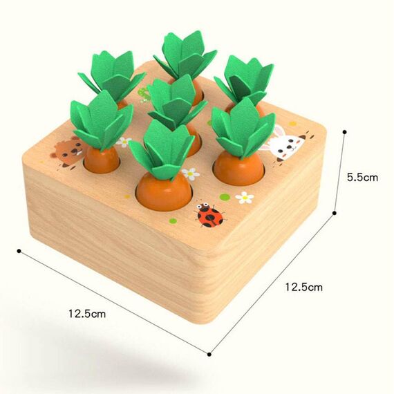 Holzspielzeug ab 1 Jahr | Baby Motorik Spielzeug für 12 Monate Jungen und Mädchen | Montessori Sortierspiel Holzpuzzle Karottenernte | Lernspielzeug für Kinder als Geburtztag Geschenk (Karroten)