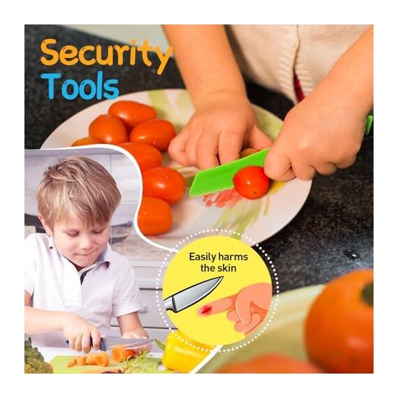 Kindermesser 16-teiliges Kinder Sicherheit Kochmesser Küchenmesser Set mit Gemüse Ausstechformen, Holzmesser, Schneidebrett etc. Montessori Spielzeug als Geburtstagsgeschenk für Kinder ab 3 Jahren