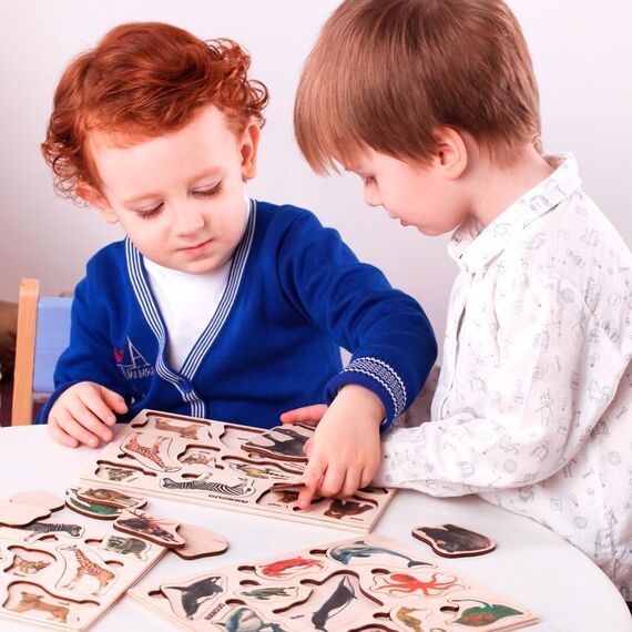 QUOKKA Spielzeug Puzzle ab 1 2 Jahre - 3 Set Montessori Holz Steckpuzzle für Kinder ab 3 4 - Realistischer Tiere Holzpuzzle ab 2 Jahre - Lernspielzeug für Mädchen and Jungen