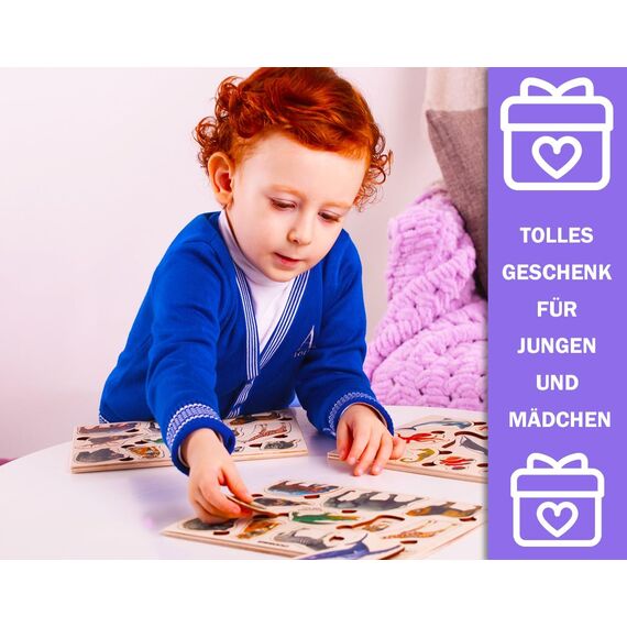 QUOKKA Spielzeug Puzzle ab 1 2 Jahre - 3 Set Montessori Holz Steckpuzzle für Kinder ab 3 4 - Realistischer Tiere Holzpuzzle ab 2 Jahre - Lernspielzeug für Mädchen and Jungen