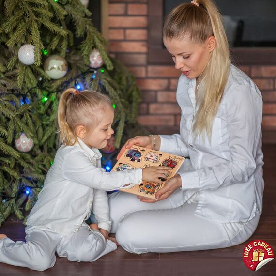 PikatoyZ® Montessori Spielzeug ab 1 Jahr, 2 und 3 Jahre – Holzpuzzle mit Hilfsfahrzeugen – Kinderpuzzle und Steckspiel Kleinkinder