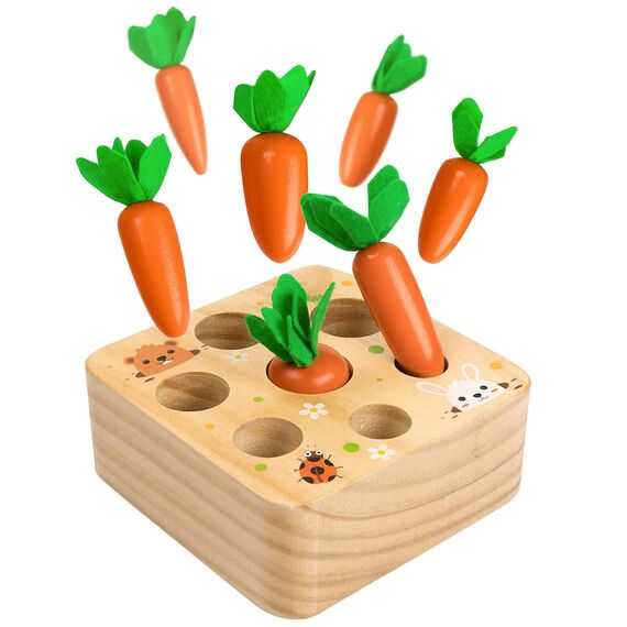 Holzspielzeug ab 1 Jahr | Baby Motorik Spielzeug für 12 Monate Jungen und Mädchen | Montessori Sortierspiel Holzpuzzle Karottenernte | Lernspielzeug für Kinder als Geburtztag Geschenk (Karroten)