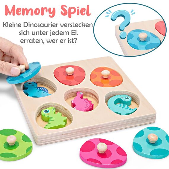 YGJT Greifpuzzle Holzpuzzle ab 1 Jahr | Montessori Holzspielzeug 12-36 Monate Mädchen und Jungen | Dino Eier Steckpuzzle Kinder Sortierspiel Motorikspielzeug Lernspielzeug | Ostern Geschenk für Baby