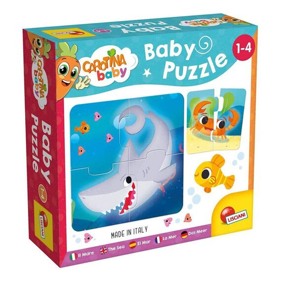 Lisciani - CAROTINA BABY - 6 Meerespuzzles - 4-teilige Puzzles - Bildungsspiel mit Meeresbewohnern - Spielerisches Lernen - Made in Italy - Für Kinder von 1 bis 4 Jahren