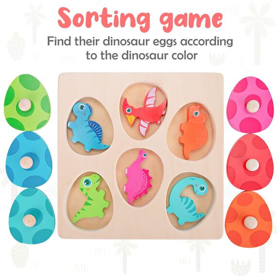 YGJT Greifpuzzle Holzpuzzle ab 1 Jahr | Montessori Holzspielzeug 12-36 Monate Mädchen und Jungen | Dino Eier Steckpuzzle Kinder Sortierspiel Motorikspielzeug Lernspielzeug | Ostern Geschenk für Baby