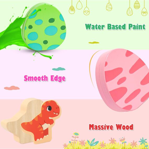 LZDMY Montessori Spielzeug ab 1 Jahr, Baby Holzspielzeug Dino Eier Motorikspielzeug, Steckspiel Holzpuzzle Montessori Eier Sortierspiel Kinder Spielzeug Geburtstag Ostern Geschenk Mädchen & Junge