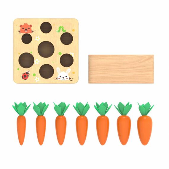 Holzspielzeug ab 1 Jahr | Baby Motorik Spielzeug für 12 Monate Jungen und Mädchen | Montessori Sortierspiel Holzpuzzle Karottenernte | Lernspielzeug für Kinder als Geburtztag Geschenk (Karroten)